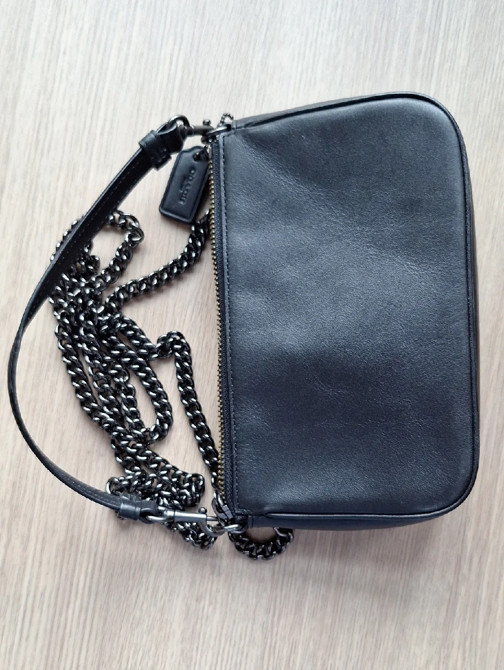 Coach Black Leather Floral Appliqué Chain Crossbody Bag